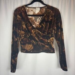 Moda Int’l vintage floral crop top 90’s Y2K velvet Ruched top Size: M